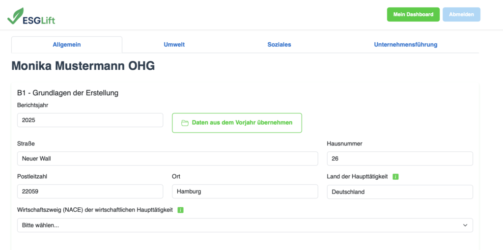 Eingabe von Stammdaten bei Finance 123