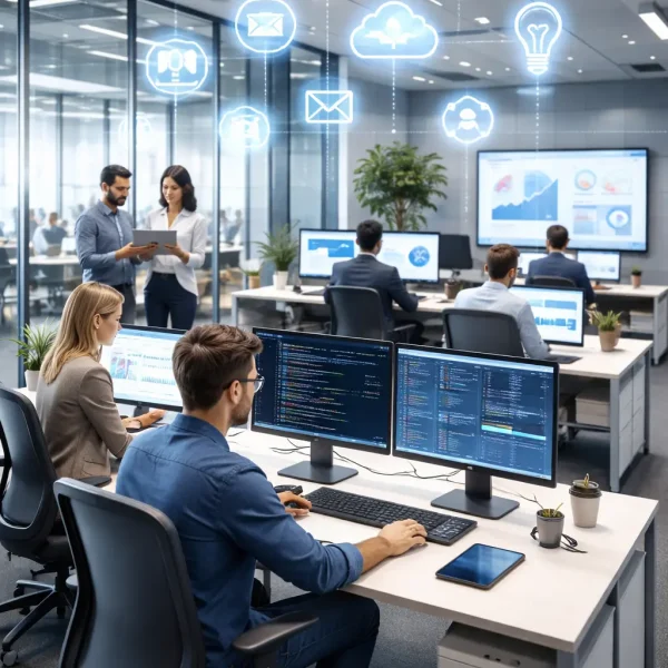 Moderne Agentur mit kreativen Mitarbeitern und IT Bezog